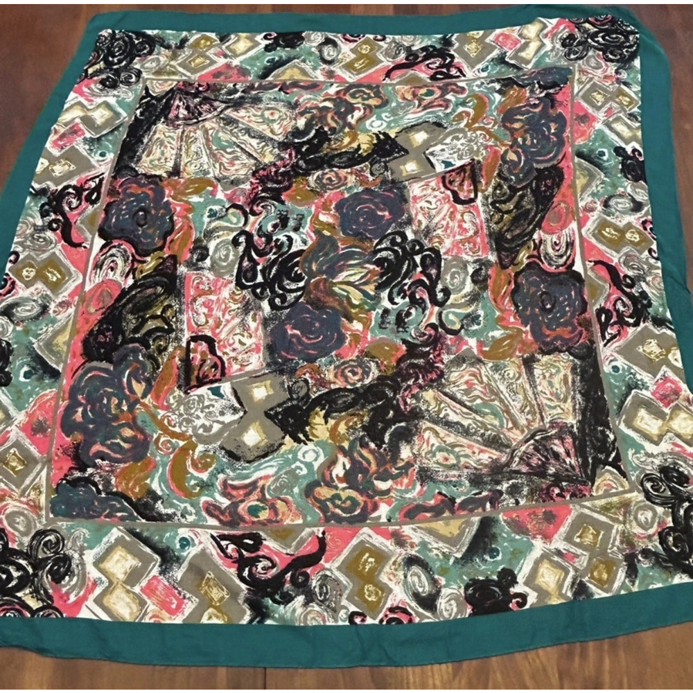 Colorful Abstract Scarf blue border 34”x34”